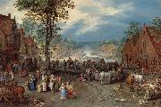 Jan Brueghel The Elder Village Scene with a Canal, oil painting artist